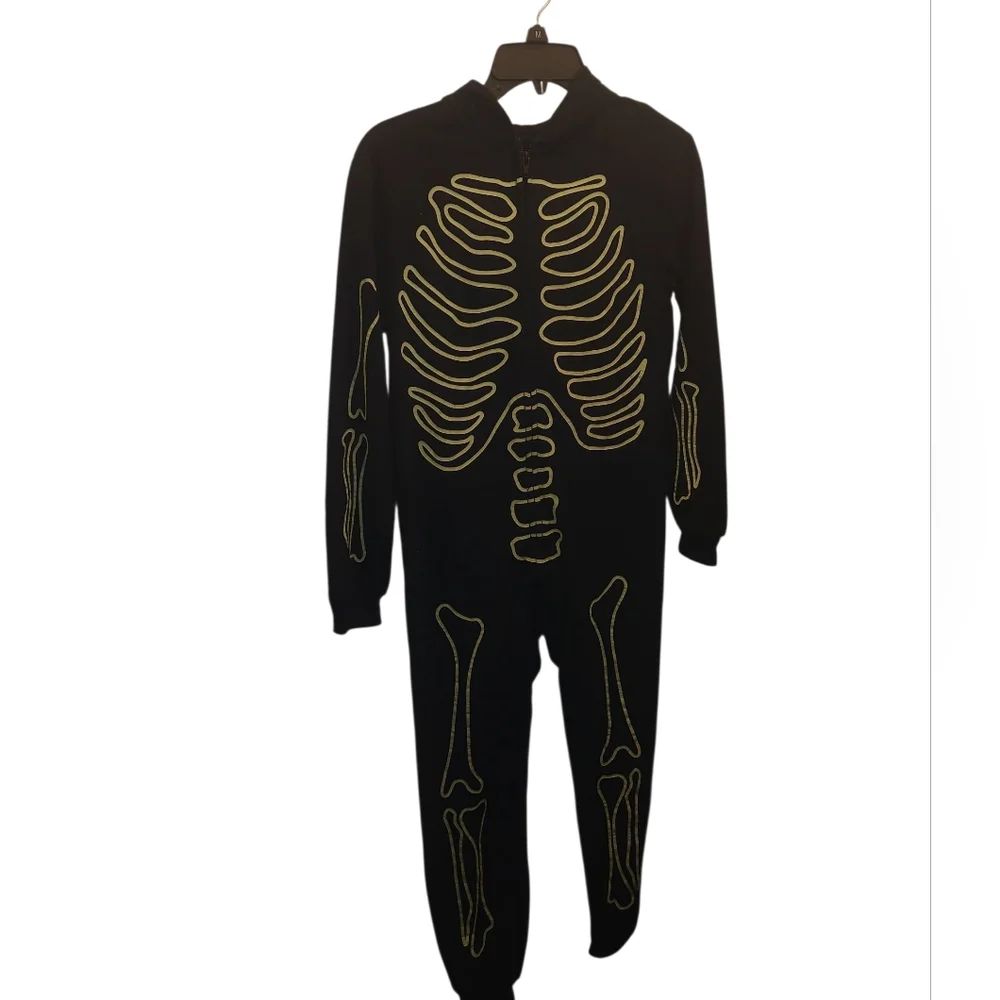 Hyde & Eek Boys Large Glow In The Dark Skeleton Onsie Costume/ Pajamas With Hood